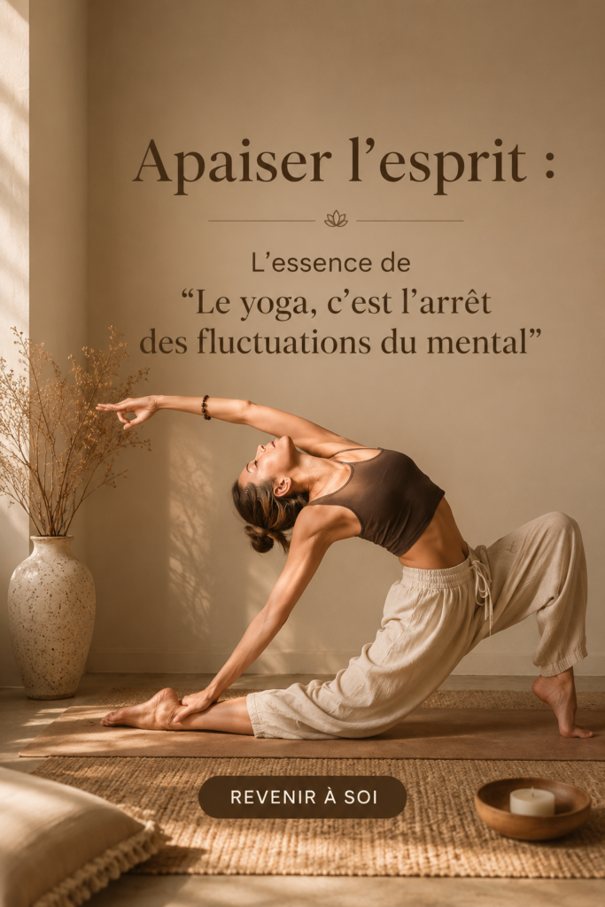Femme méditant en pleine nature, inspirée par les enseignements du yoga pour apaiser son esprit.