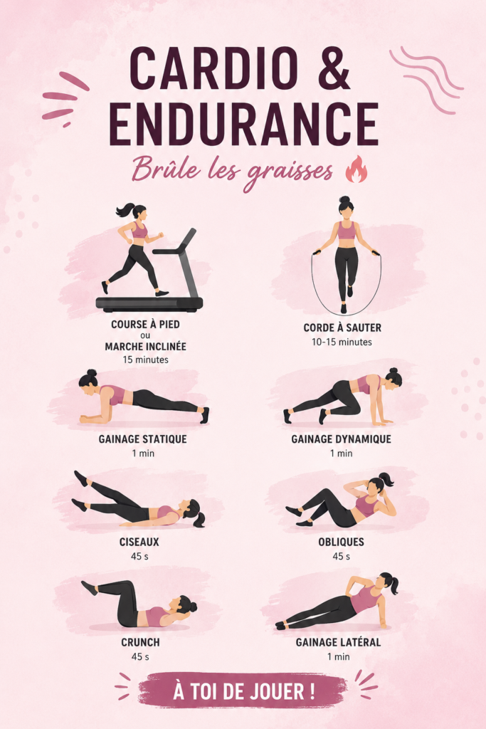 Une femme en train de faire des exercices de cardio à la maison, illustrant la pratique du cardio pour brûler des graisses.