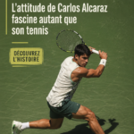 Carlos Alcaraz sur le court, concentré lors d'un match de tennis, représentant son attitude captivante et son talent.