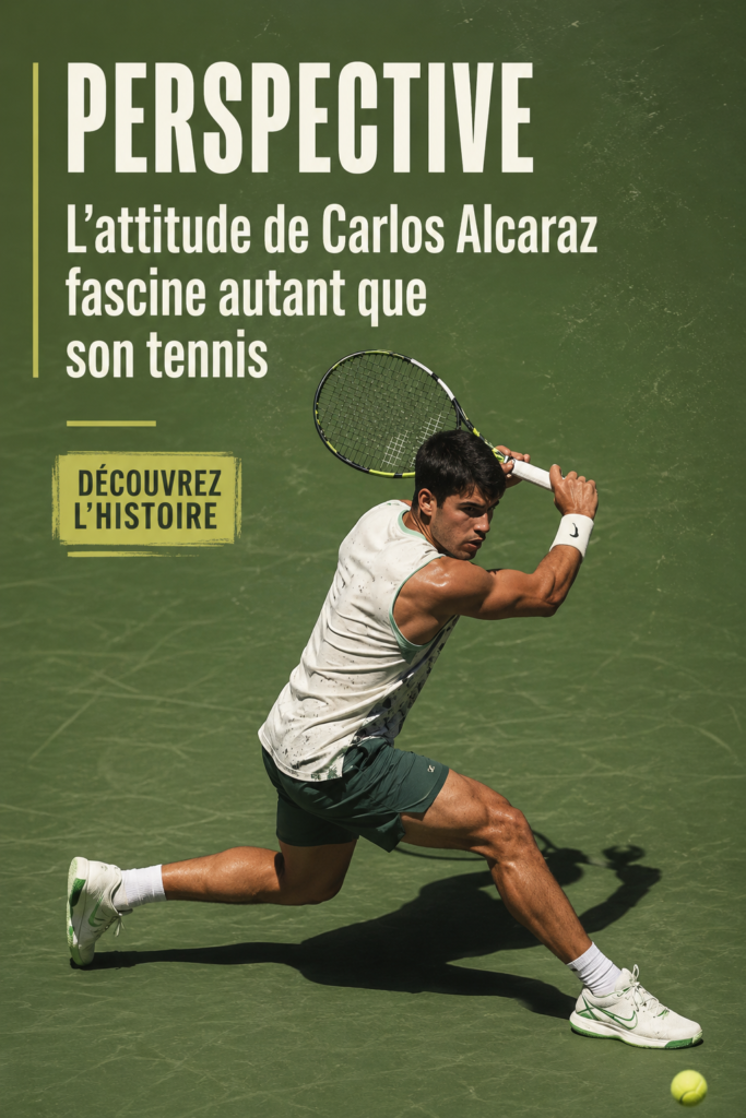 Carlos Alcaraz sur le court, concentré lors d'un match de tennis, représentant son attitude captivante et son talent.