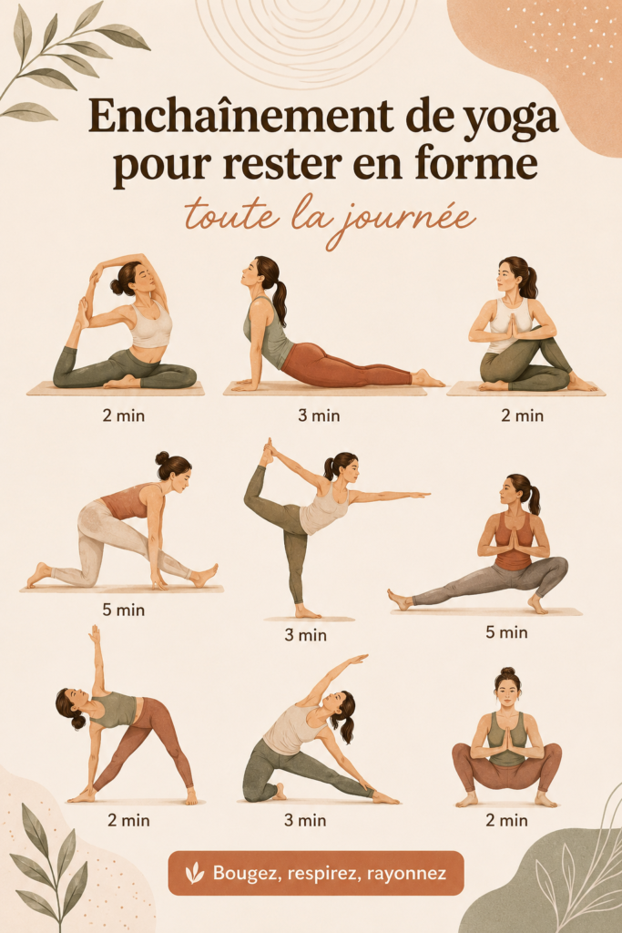 Femme pratiquant un flow de yoga rapide au lever du soleil