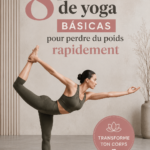 Femme pratiquant des postures de yoga sur un tapis à l'extérieur, symbolisant la perte de poids et le bien-être.