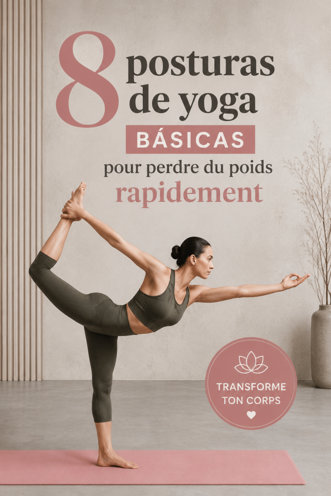 Femme pratiquant des postures de yoga sur un tapis à l'extérieur, symbolisant la perte de poids et le bien-être.