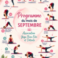 Femme pratiquant le yoga dans un parc en septembre.