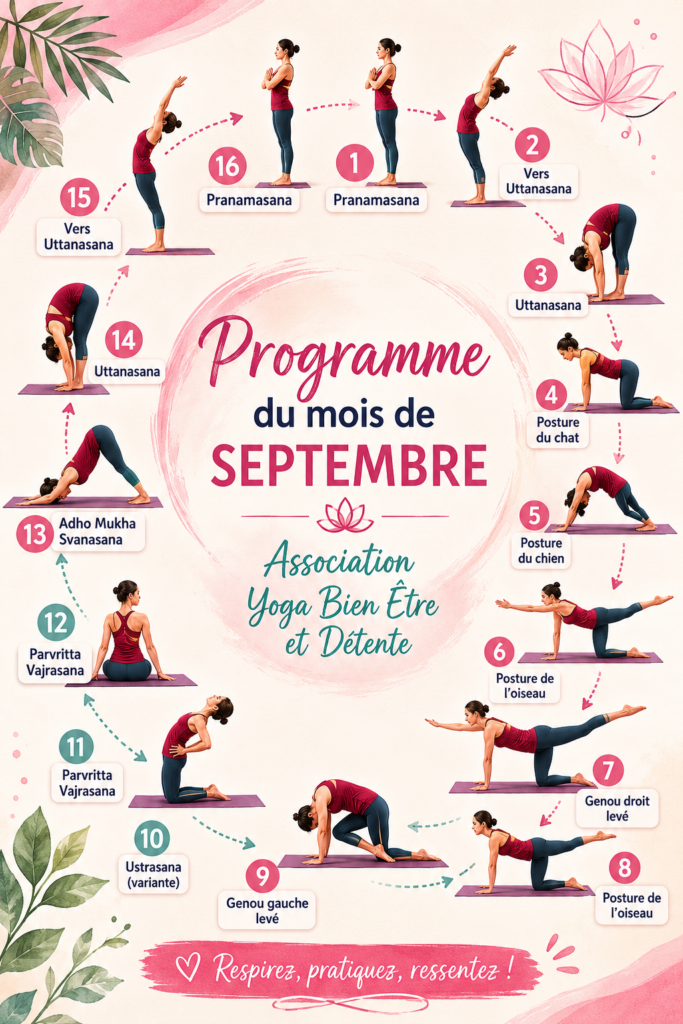 Femme pratiquant le yoga dans un parc en septembre.