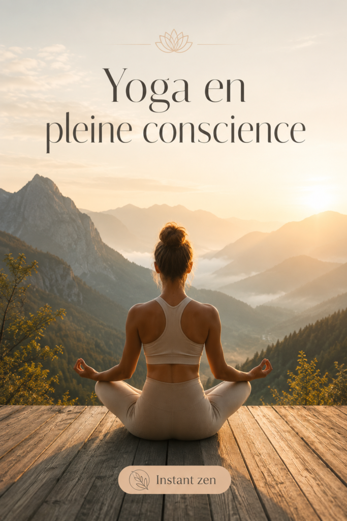 Femme pratiquant le yoga en pleine nature, atmosphère apaisante.