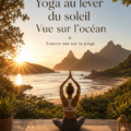 Yoga au lever du soleil sur la plage avec vue sur l'océan.