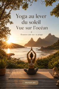 Yoga au lever du soleil sur la plage avec vue sur l'océan.