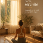 Femme pratiquant le yoga au lever du soleil, symbolisant la paix intérieure et la sérénité