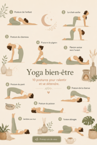 Femme en position de yoga relaxante dans un cadre intérieur apaisant