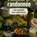 Femme préparant des repas végétariens pour une randonnée.