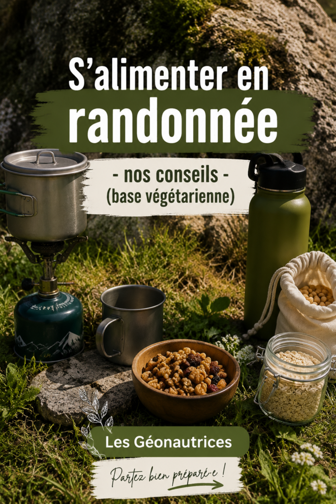 Femme préparant des repas végétariens pour une randonnée.