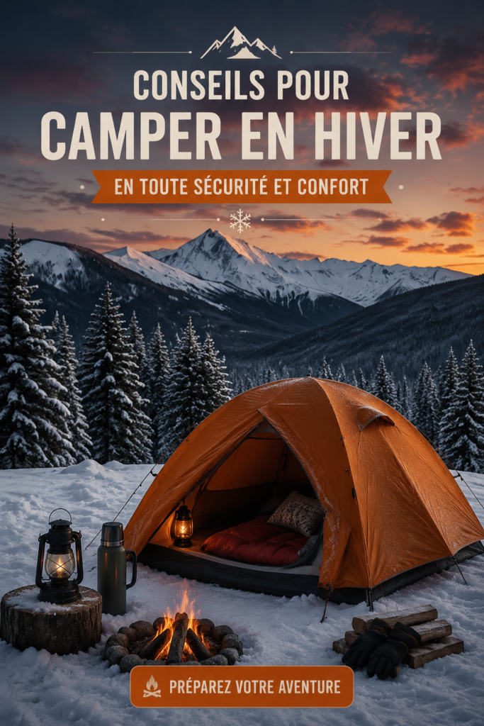 Femme se préparant pour un camping d'hiver avec équipement adapté