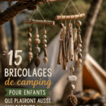 Activité de bricolage en camping avec des enfants, utilisant des éléments naturels