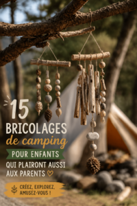 Activité de bricolage en camping avec des enfants, utilisant des éléments naturels
