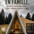 Une famille heureuse installant leur tente lors d'un camping en pleine nature.