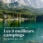 Vue panoramique d'un beau lac en Bavière avec des campeurs autour.