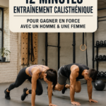 Une femme effectuant un entraînement de calisthénics de 12 minutes dans un parc.
