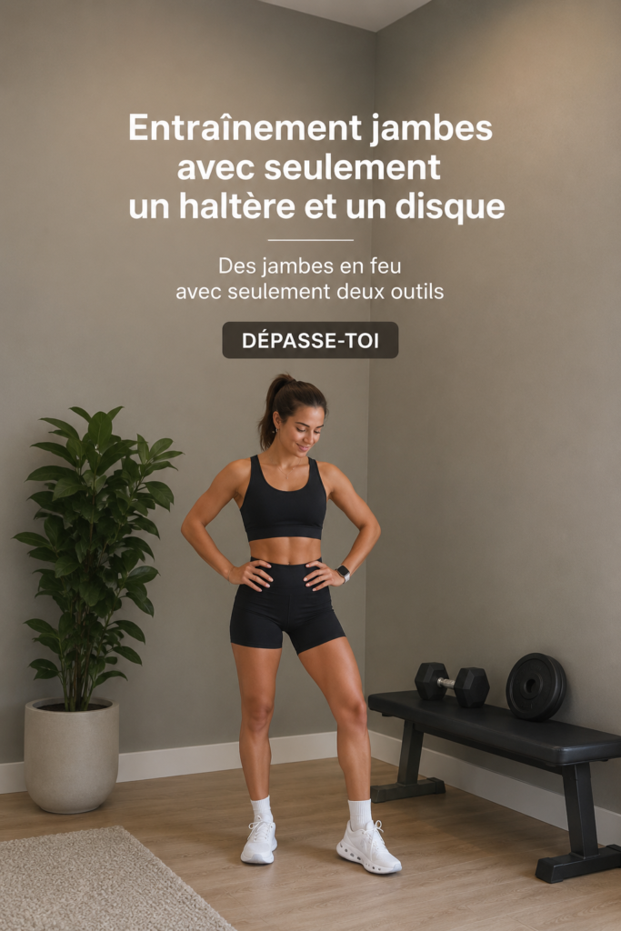 Femme s'entraînant avec un haltère et un disque pour les jambes