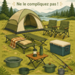 Groupe de femmes préparant leur équipement de camping dans la nature