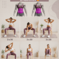 Femme faisant des exercices de core assis sur une chaise, souriante et concentrée.