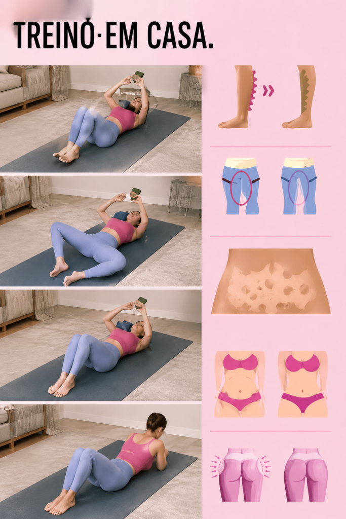 Femme s'entraînant à la maison avec des haltères et un tapis de yoga.