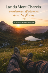 Vue panoramique du lac du Mont Charvin entouré de montagnes alpines.