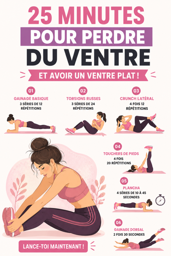Femme souriante montrant son ventre plat après avoir suivi des conseils de santé.