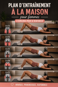 Une femme effectuant un entraînement à domicile avec des poids légers.
