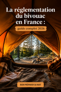 Un bivouac en pleine nature, montrant une tente dans un paysage pittoresque en France, symbolisant le respect de la réglementation.