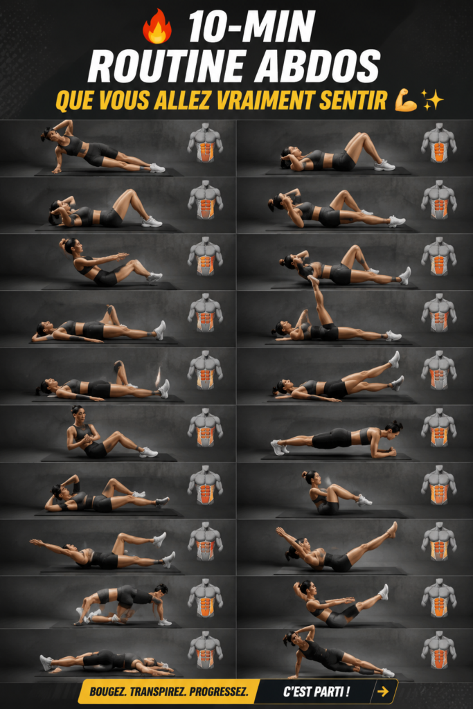 Femme en train de faire des abdominaux au sol, illustrant une routine d'exercices rapide et efficace.