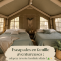Tente familiale monté dans un paysage naturel accueillant, idéale pour des escapades en plein air.