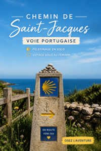 Femme marchant seule sur le chemin du Camino de Santiago, entourée de paysages magnifiques