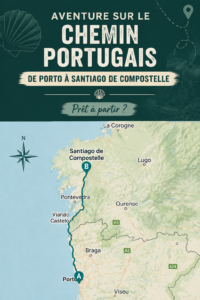 Marcheurs sur le Camino Portugués traversant un paysage verdoyant au Portugal.