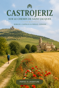 Vue panoramique de Castrojeriz, étape du Camino de Santiago avec ses bâtiments historiques et paysages environnants.