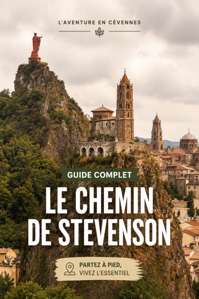 Vue panoramique sur le chemin de Stevenson avec de verdoyantes collines.