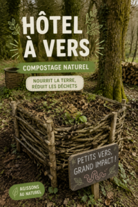 Hôtel à vers en bois dans un jardin verdoyant