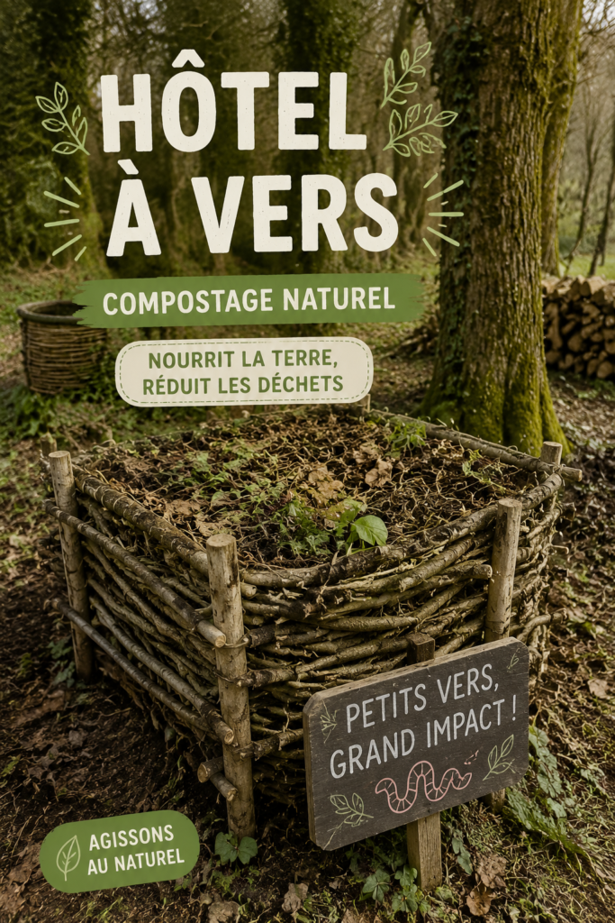 Hôtel à vers en bois dans un jardin verdoyant