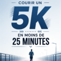 Coureuse concentrée sur le départ d'une course de 5 km, prête à battre son record personnel.
