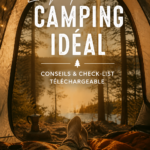 Vue de près d'une check-list de camping avec équipement essentiel