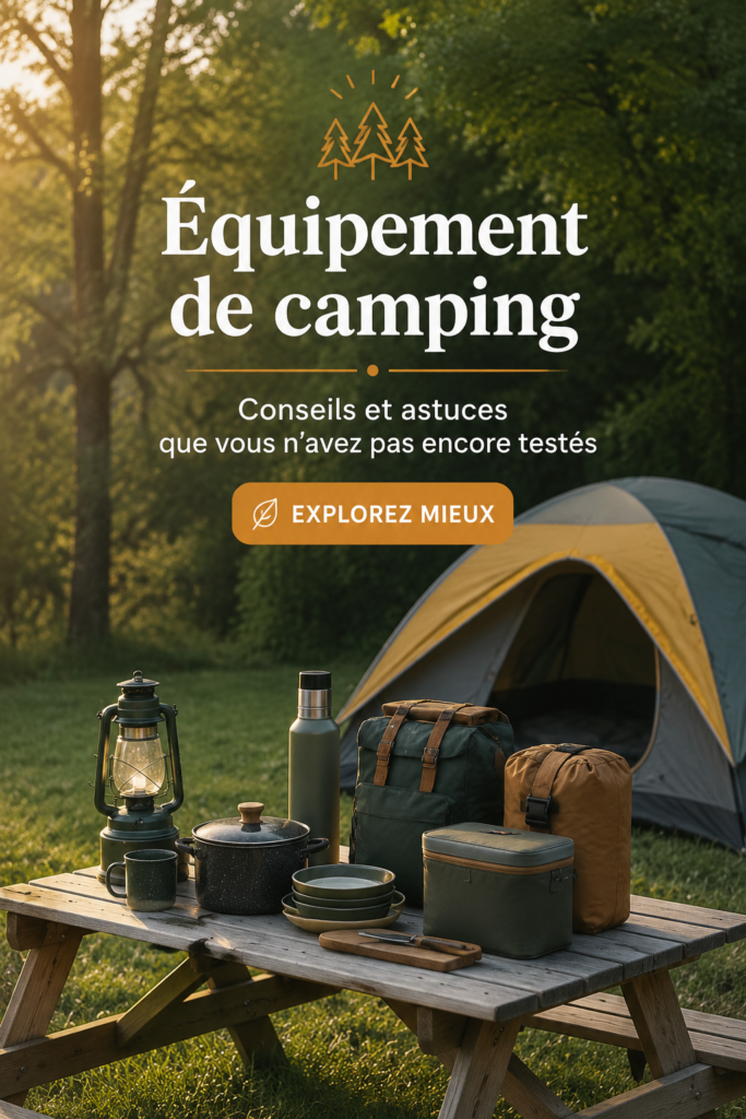 Une tente de camping installée dans un cadre naturel magnifique, symbolisant l'indispensable du camping.