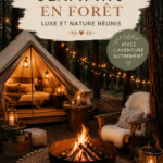 Tente de glamping luxueuse sous un ciel étoilé en pleine nature.