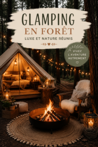 Tente de glamping luxueuse sous un ciel étoilé en pleine nature.
