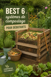 Un composteur en bois rempli de déchets organiques dans un jardin.