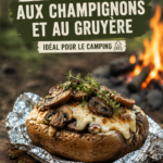 Pommes de terre farcies aux champignons et fromage sur un feu de camping.