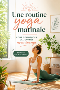 Femme en train de pratiquer le yoga le matin sur un tapis, rayonnante et pleine d'énergie.