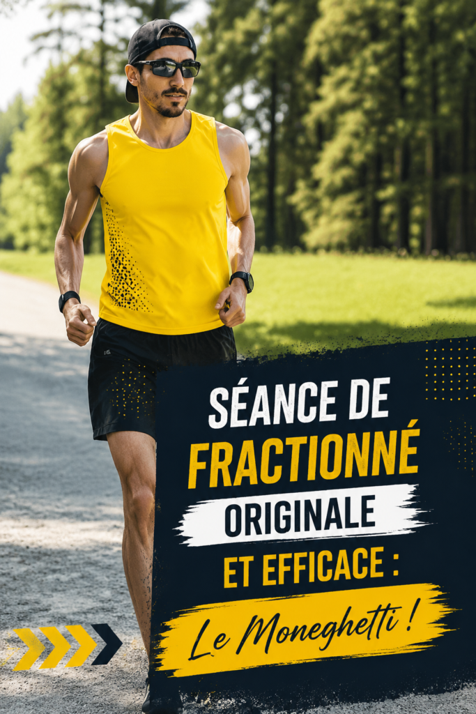 Séance de fractionné Moneghetti en plein air, mettant en avant des coureuses engagées dans une activité sportive.
