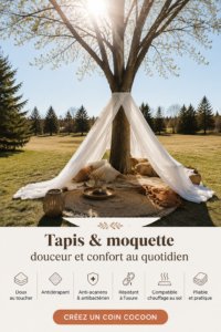 Tapis doux et moderne dans un salon chaleureux.