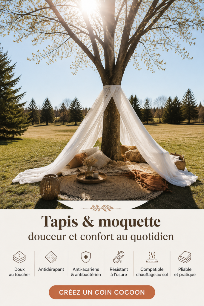 Tapis doux et moderne dans un salon chaleureux.