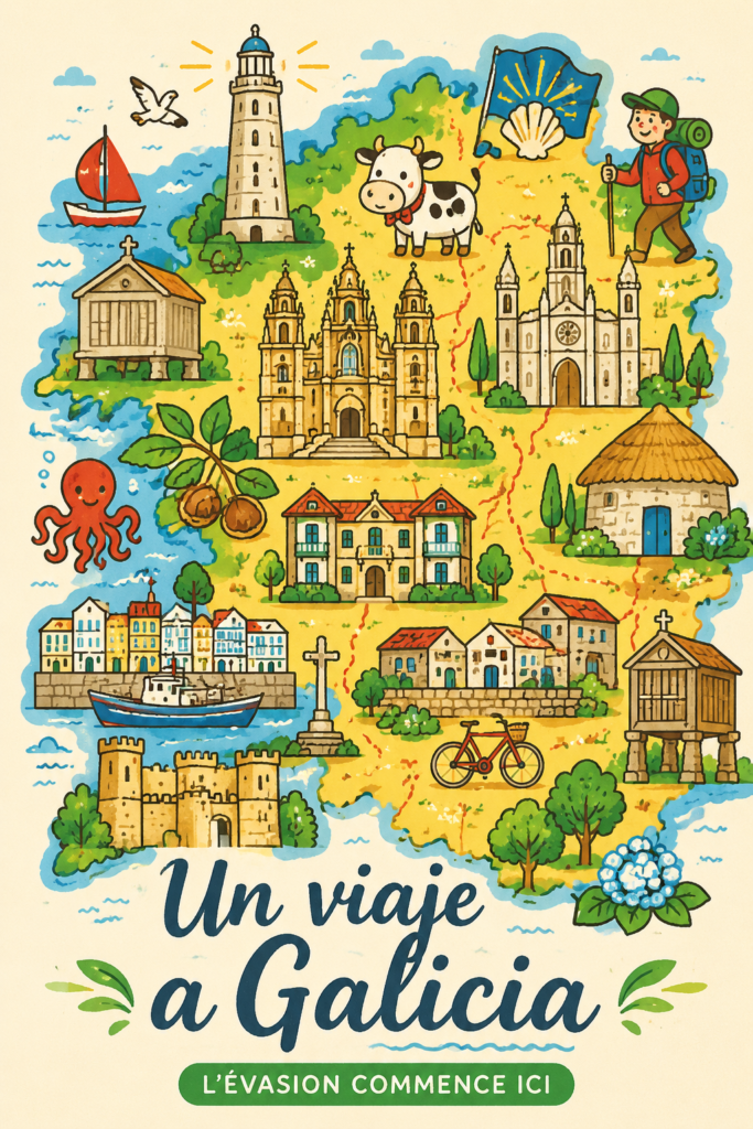 Vue panoramique sur les paysages verdoyants de la Galice, en Espagne.